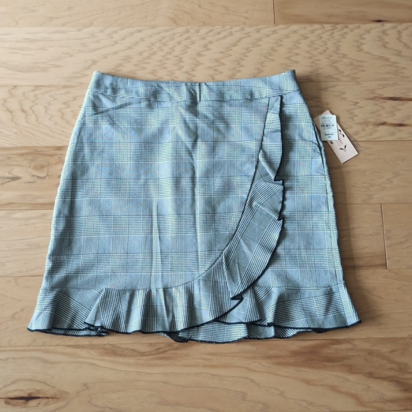 NWT Nanette Lepore Black & White Houndstooth Ruffle Midi Skirt - Picture 1 of 9